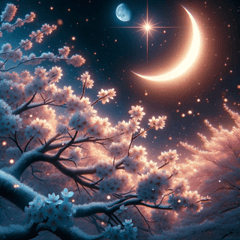 달빛과 눈 내린 벚꽃의 마법