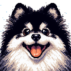 Pixel Art Pomeranian Black White dog