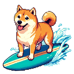 Pixel Art Surfer Shiba dog