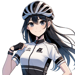 Gadis sepeda jalan raya berambut hitam
