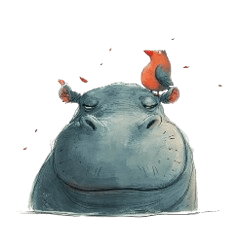A Hippo with a bird on its head