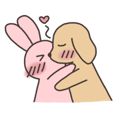 The pink rabbit and the dog are in love