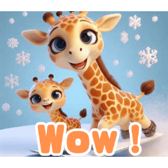 在雪中玩耍的長頸鹿:English
