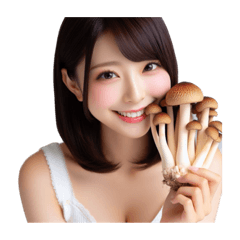 Women bite mushrooms [beauty sticker]