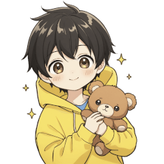 Cute Black-Haired Boy in Yellow Hoodie