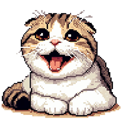 Pixel art Scottish Flod White Brown cat
