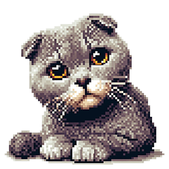 Pixel Art Scottish Flod Blue Gray cat
