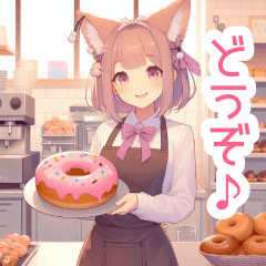 Cat Ear Girl Sticker at Donut Shop
