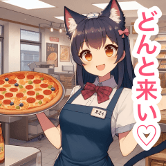 Pizza shop cat ear girl sticker