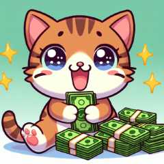 Cute Cat's Big Cash Bliss!