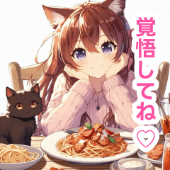 Cat-Eared Girl Eating Pasta Sticker