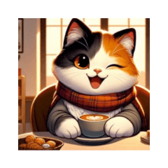 A calico cat who loves cafes.