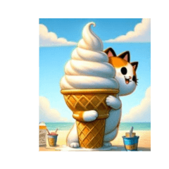 A calico cat at an ice cream parlor 2