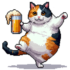 Pixel art Drinking Fat Calico cat Sticke