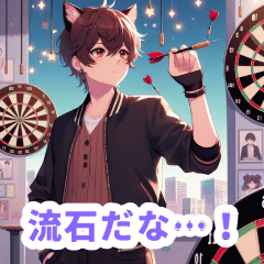 Cat Ear Boys Throwing Darts Sticker