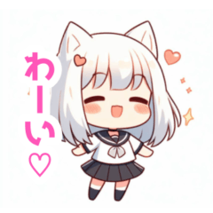 White-haired cat ear girl sticker