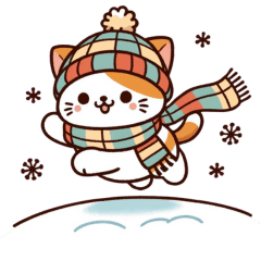 Cute cat with winter activities