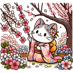 Cute cat with spring activities