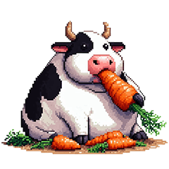 Pixel art cow loves food