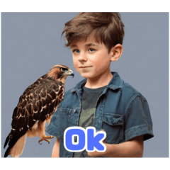 Adorable Boy and Falcon Stamp