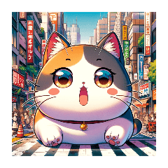 A chubby calico cat.
