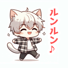 Checked white-haired cat boys sticker