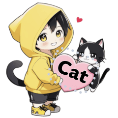 Cute Boy Yellow Hoodie cats message Eng