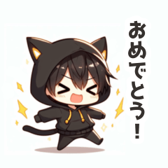 Black hair cat boy sticker with hoodie