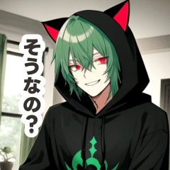 Green-haired, red-eyed, cat boy sticker