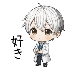 Cute White Hair White Coat Boy Stickers