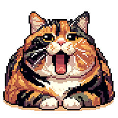 Pixel art Fat brown pattched tabby cat