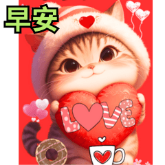 Healing red heart cat greeting sticker