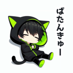 Black hair cat boys sticker with hoodie