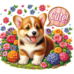 Corgi in a colorful flower field