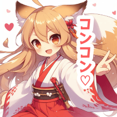 Fox girl sticker with miko outfit