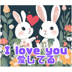 귀여운 토끼와 꽃밭 스티커