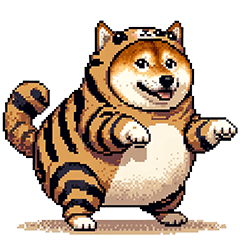 Pixel art fat shiba acting like cat
