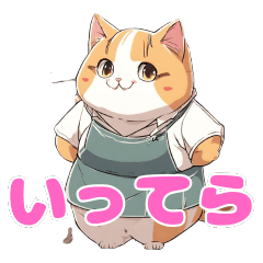 A cat seeing you off in an apron