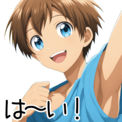 Cute Brown-Haired Boy in Blue Shirt