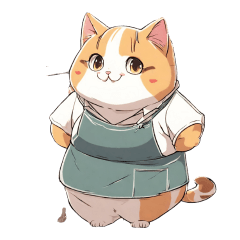 A cat wearing an apron