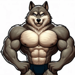 Muscle bodybuilder furry male man wolf