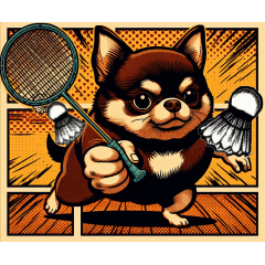 Chubby Chihuahua playing badminton