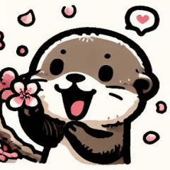 Cherry blossoms and cute Otter