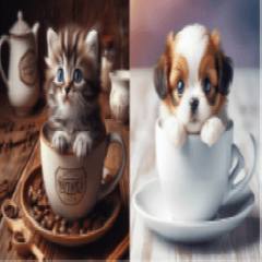 Cute cat and dog in a cup
