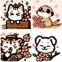 Cherry blossoms and cute animal friends