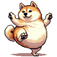 Pixel art dancing fat shiba dog