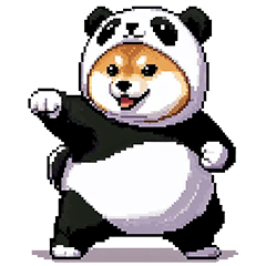 Pixel art fat shiba wearing panda