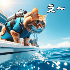 ダイビング大好き猫のあいさつスタンプ