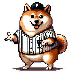 Pixel art fat shiba playing baseball