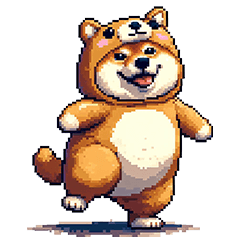Pixel art fat shiba wearing bear
